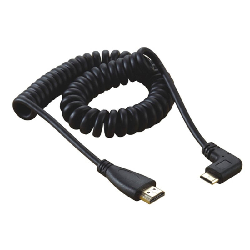 chenyang Mini HDMI Male 90 Degree Left Angled to HDMI Male Stretch Coiled Cable 1.2m - Image 4
